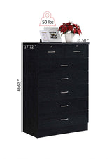 HODEDAH 7 Drawer Wood Dresser for Bedroom, 31.5 inch Wide Chest of Drawers, with 2 Locks on the Top Drawers, Storage Organization Unit for Clothing, Black Hodedah