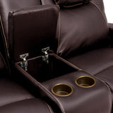 Seatcraft Concerto Heat & Massage, Italian Leather Loveseat w/Storage Console, Power Headrest, Power Recline, Brown Seatcraft