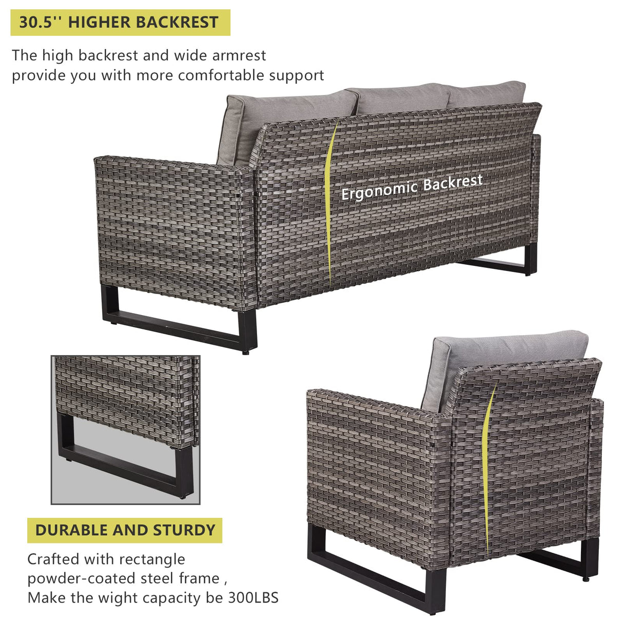 HUMMUH Patio Furniture 10 Piece PE Wicker 6-Seater Outdoor Sectional Sofa Patio Swivel Chairs Outdoor Chairs with Tables for Porch,Garden,Backyard,Deck HUMMUH