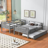 Merax Twin Over Full Bunk Bed with Trundle, Ladder & Safety Guardrail, Wooden Bunk Bed Frame for Kids Adults Teens Bedroom, Convertible to 2 Separated Beds, No Box Spring Needed, Easy Assembly, Grey Merax