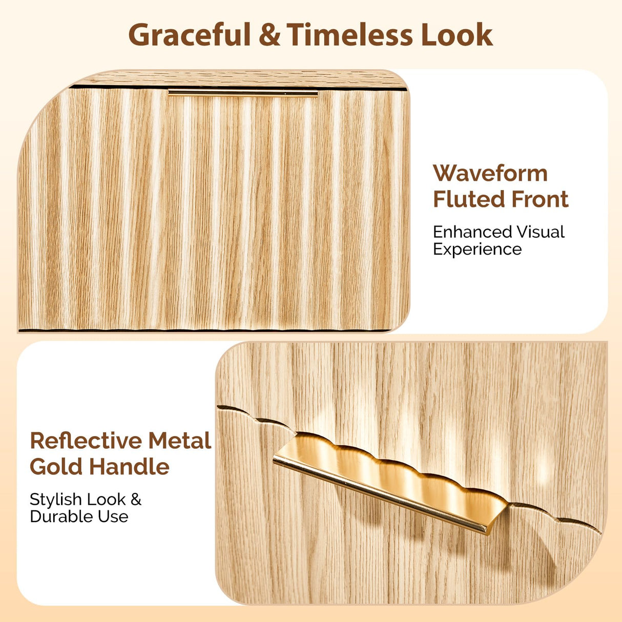 VINGLI Fluted Dresser 6 Drawer, Wood Dresser for Bedroom with Rounded Edges, Mid Century Modern Dressers 47" Long Chest of Drawers, Natural Wood Color, 46.8" W*15.6" D*31" H VINGLI