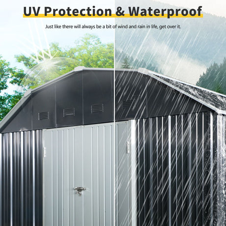 10 Ft X 12 Ft Outdoor Metal Storage Shed With Arch Roof With Lockable Doors For Backyard Garden Patio Lawn - Black HouseOfZazla