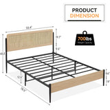 GAOMON Full Size Bed Frame with Natural Rattan Headboard and Wooden Footboard, Heavy Duty Metal Platform Bed Frame with Storage, Mattress Foundation Easy Assembly No Box Spring Needed, Rattan GAOMON