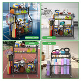 CaMecequter Garage Sports Equipment Organizer with 4 Baskets & 6 Hooks - Heavy Duty Freestanding Ball Storage for Basketball, Soccer & Outdoor Toys (Black) CaMecequter