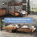 MoproBeti Queen Over Queen Industrial Bunk Beds for Teens or Adults, Heavy-Duty 2 in 1 Metal Convertible Bunk Bed with Ladder and Slats Support,15.9" High Guard Rail,Space-Saving,Noise Reduced,Black MoproBeti
