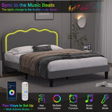 VECELO Upholstered Full Bed Frame with Headboard Adjustable, LED Lights, USB-A & Type-C, Velvet Platform Bed Noise Free, Mattress Foundation with Wooden Slats, No Box Spring Needed, Grey VECELO