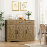 HOSTACK Modern Farmhouse Buffet Sideboard Cabinet, Barn Doors Storage Cabinet with Drawers and Shelves, Wood Coffee Bar Cabinet with Storage for Dining Room, Kitchen, Living Room, Rustic Brown HOSTACK
