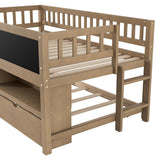 JIJIWANG Twin Size Low Loft Bed with Storage Shelves and Blackboard Wooden Loft Bed with Trundle, Wood Slats Support, No Box Spring Required, Walnut JIJIWANG