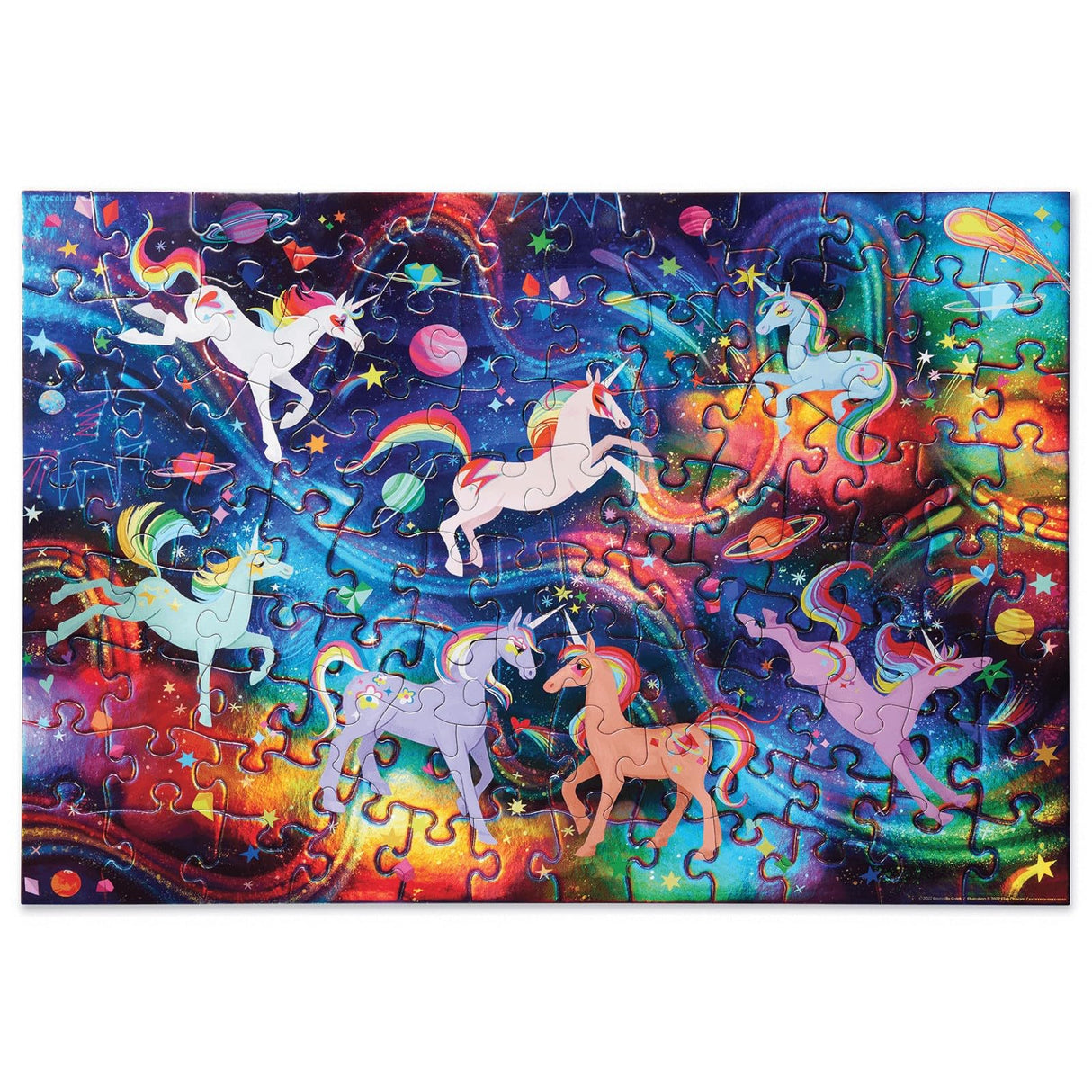 Crocodile Creek 100-Piece Jigsaw Puzzle for Kids Ages 5 and Up - Fun and Educational Table or Floor Holographic Foil Puzzle - Heavy-Duty Box for Storage - Unicorn Galaxy - 24" x 18" Finished Crocodile Creek
