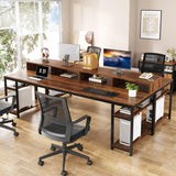 Tribesigns Two Person Desk with Monitor Stand, 78.74" Long Double Computer Office Desk with Storage Shelves, Large Gaming Desk Study Writing Table Workstation for Home Office, Rustic Brown Tribesigns