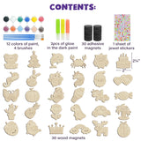 BenBen 30pcs DIY Wooden Magnets, Glow in The Dark Wood Crafts Kit for Kids, Arts & Crafts Supplies Painting Kit for Girls Boys Ages 4-8 8-12, Birthday Easter Gifts Toys BenBen