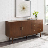 Walker Edison Mid-Century Modern Wood Kitchen Buffet Sideboard Entryway Serving Storage Cabinet Doors-Dining Room Console, 70 Inch, Walnut Walker Edison