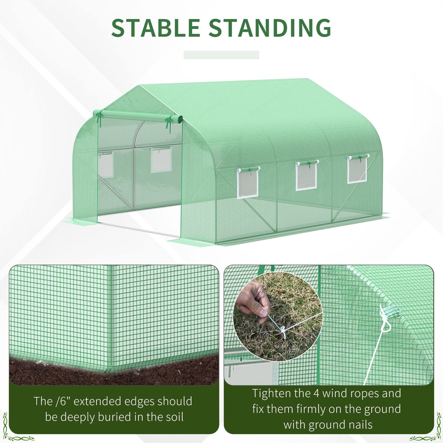 Outsunny 12' x 10' x 7' Outdoor Walk-in Greenhouse, Tunnel Green House with Roll-up Windows, Zippered Door, PE Cover, Heavy Duty Steel Frame, Green