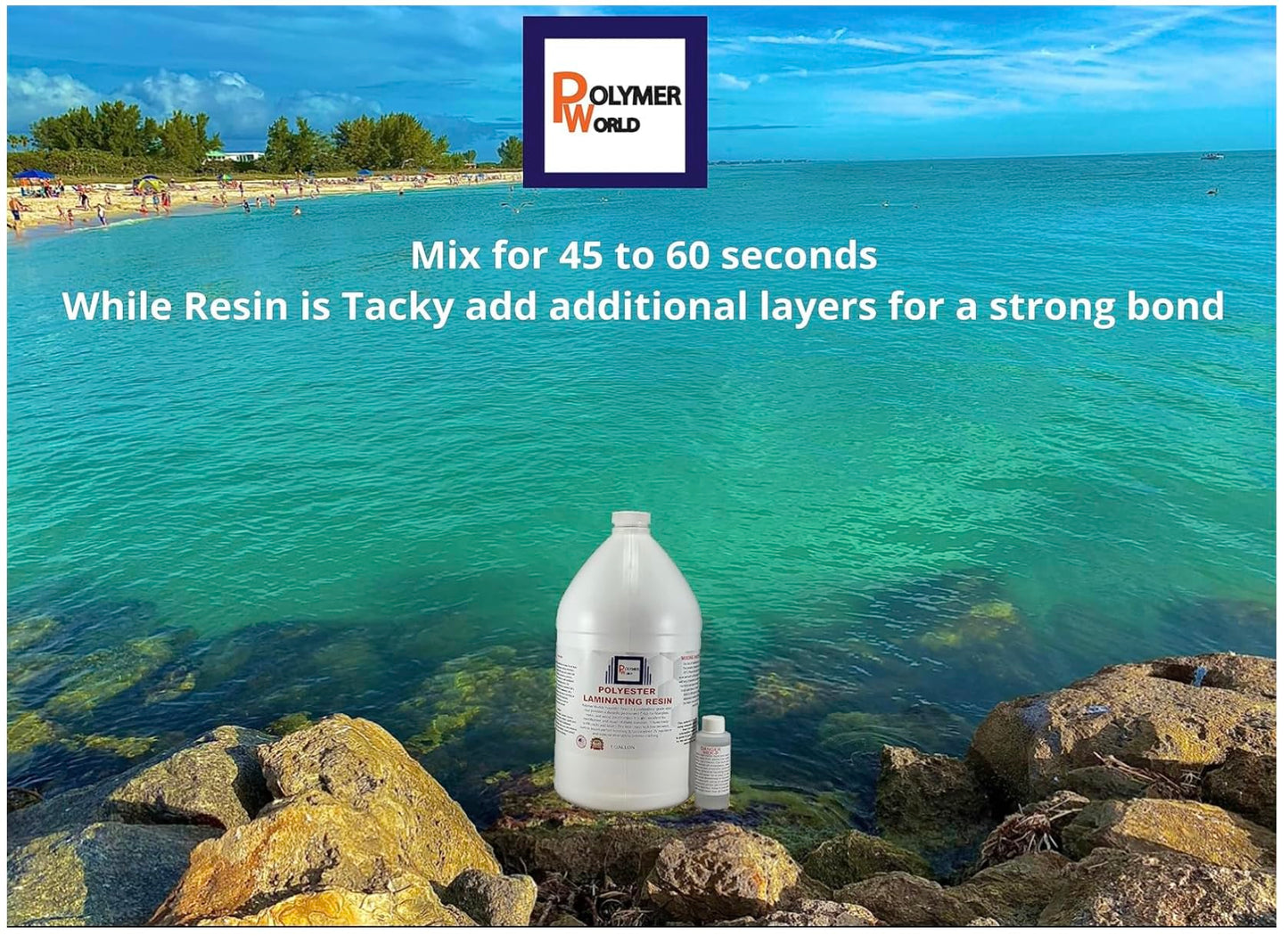 Polymer World- Polyester Resin 2 Gallon Kit with MEKP for Boats, Autos, Surfboards, RV, Pools,Canoes, Jetskis, Watercrafts (PR2G, 1)