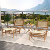 Tangkula Ottoman Footstool, Natural Teak Wooden Foot Rest with Handwoven Rattan for Living Room Bedroom Office, 14" H, Indoor (2) Tangkula