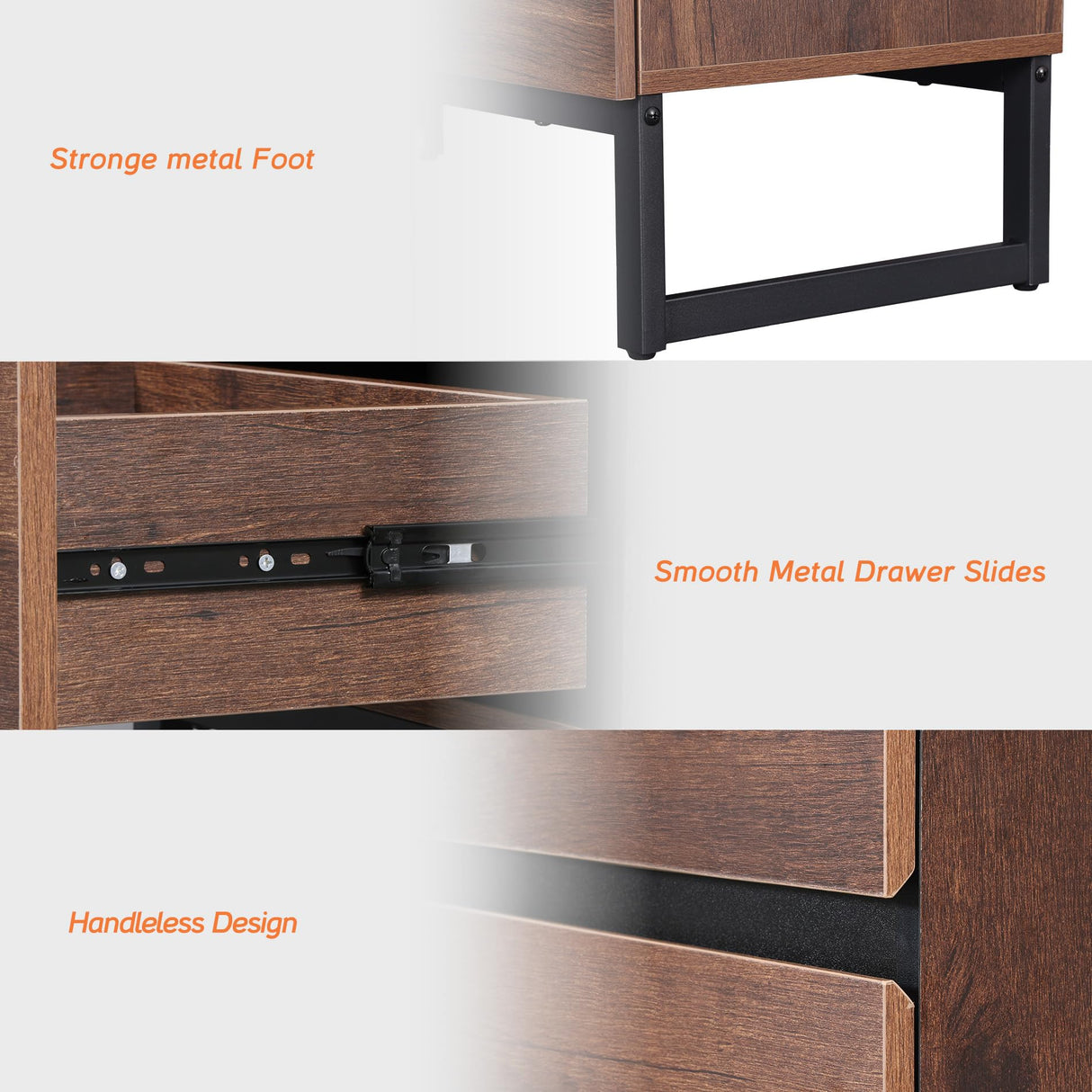 WAMPAT 3 Piece Dresser and Nightstand Sets, 63 Inches Dresser &Chest with 6 Drawers, 2 Nightstand with 2 Drawers Side Table for Bedroom, Bedroom Furniture Set,Brown WAMPAT