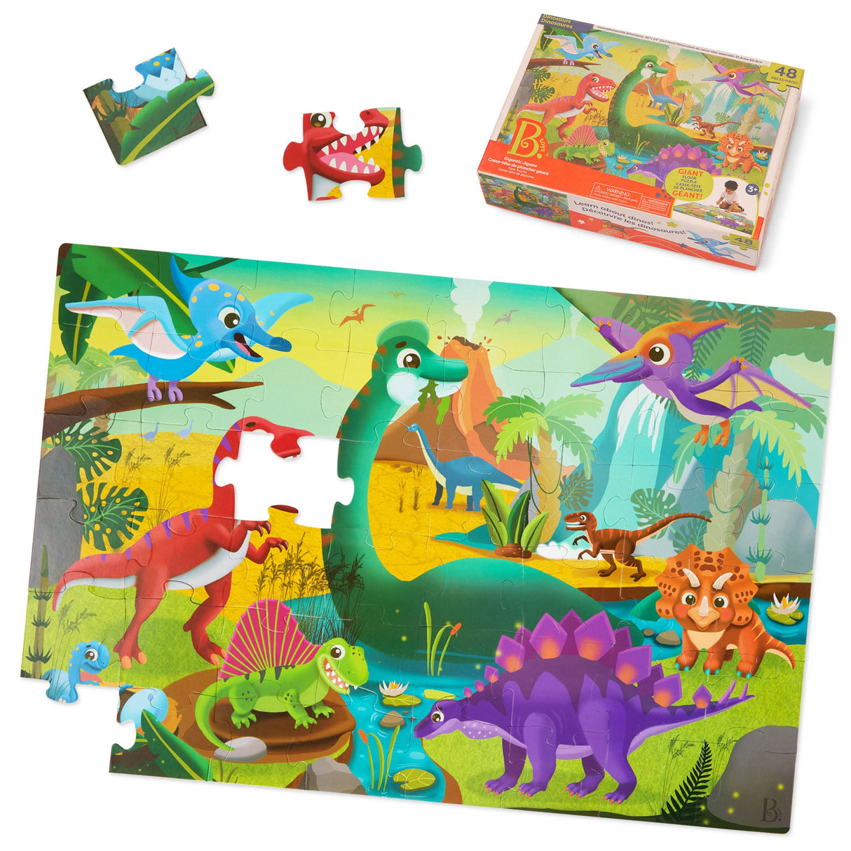 B. toys- Gigantic Jigsaw - Dinosaurs- Floor Puzzle – 48-Piece Dinosaur Puzzle – Large 2 x 3 Feet Jigsaw Puzzle for Kids – Educational & Developmental Toys – 3 Years + B. toys