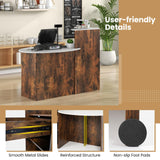 GOFLAME Reception Desk with Lockable Drawer & Adjustable Shelf, Front Counter with Oval Tabletop, Retail Register Stand, Office Computer Desk for Hotel, White + Rustic Brown GOFLAME