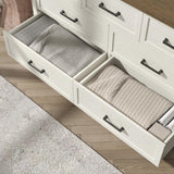 BAZELOR Farmhouse 7 Drawers Dresser for Bedroom, Modern Dresser with Metal Handle, Natural Texture, Wood Rustic Chest of Drawers for Bedroom,Living Room,Hallway and Entryway, Antique White BAZELOR