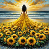 Sunflower Skirt Woman 5D Diamond Art Kits for Adults Beginners,Seaside DIY Full Round Drill Diamond Painting Kits, Paint by Diamonds Dots Gem Art Crystal Easy,Home Wall Decor 14X14 Inch Acelii