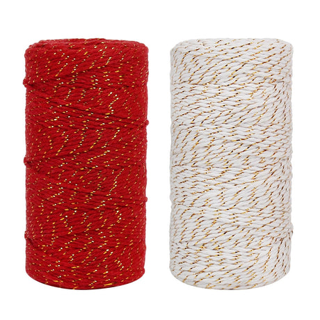 Tenn Well Bakers Twine, 2 Roll x 328 Feet 2mm Gold Wire Combined Christmas Twine String Ribbon for Gift Wrapping, Baking, Crafting, Holiday Decorations Tenn Well