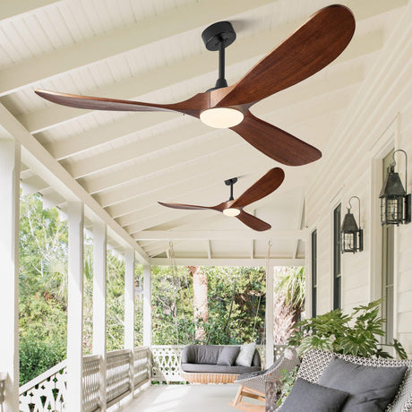 Ceiling Fans with Lights, 60 Inch Solid Wood Propeller Ceiling Fans with Lights and Remote Control Outdoor Ceiling Fan for Patios Indoor Living Room 3 Blades, Quiet DC Motor ETL Listed, Dark Walnut Haipeel