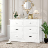 finetones White Dresser 6 Drawer, 47.2'' White Dresser Chest of Drawers, Farmhouse Wide Dresser White Chest of Drawers with Designed Drawer Surfaces, 6 Drawer Dresser Storage Organizer finetones