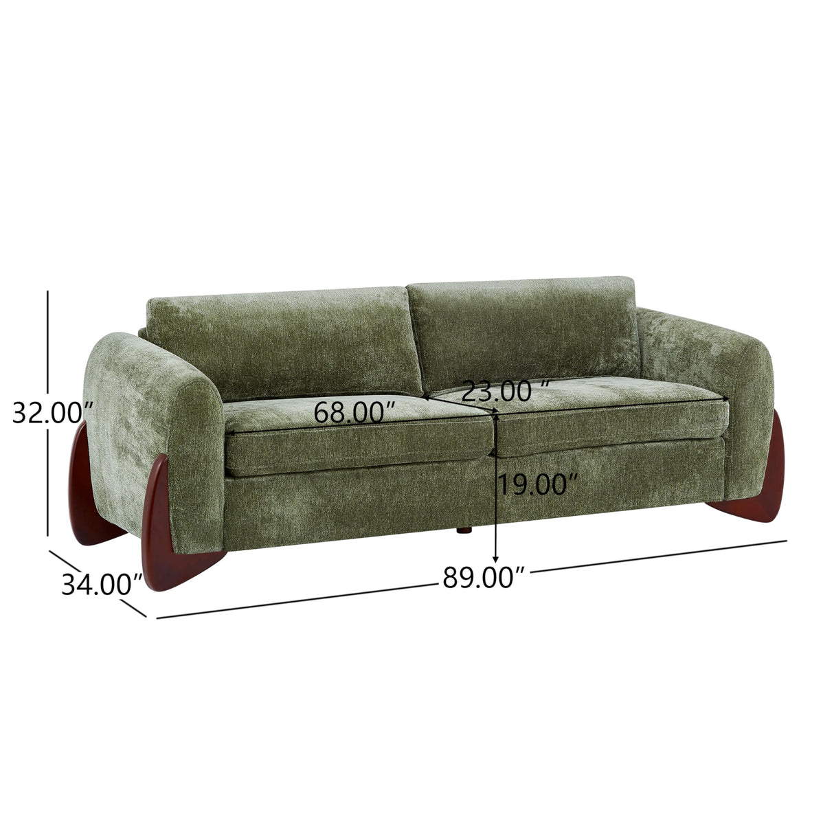 Christopher Knight Home Taki 89 Inches Sofa Couch, Cozy Chenille Upholstered 3-Seater Sofa, Wood Frame Couches, Comfy Home Sofa Living Room and Office, Lounge Seating with Armrests, Olive Green Christopher Knight Home