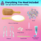 PURPLE LADYBUG Decorate Your Own Wooden Mirror & Brush Set - DIY Craft Kit for Girls Ages 4-8 8-12 with Glitter Glue, Beads, Gems, Butterflies, Ribbons - Birthday Gift for Girls 4 5 6 7 8 9 10 11 12 PURPLE LADYBUG