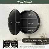 TokeShimi 20 Inch Round Black Medicine Cabinet for Bathroom with Vanity Mirror Small Metal Framed Bathroom Mirrored Cabinet for Wall Mounted Only Circle Farmhouse Medicine Cabinet Removable Shelves TokeShimi