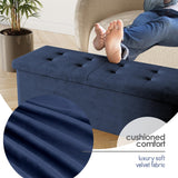 STORAGEBUD Storage Ottoman Bench with Bins, 43-in Storage Bench for Bedroom End of Bed, Folding Foot Rest Ottoman for Living Room Max 660lbs, Velvet Ottomans, Blue STORAGEBUD