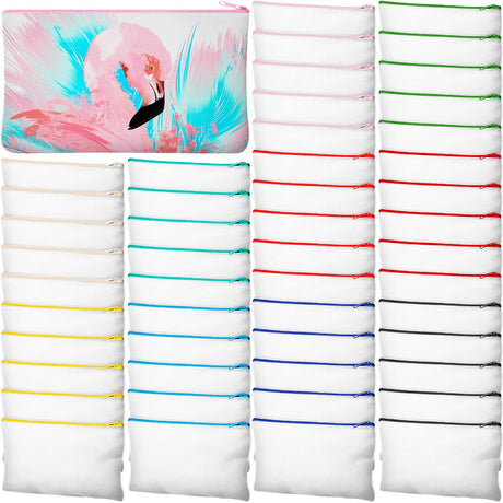 50 Pieces Sublimation Blank Canvas Makeup Bags Bulk, Blank DIY Heat Transfer Cosmetic Bags, Pen Case, Pencil Bags, Clear Sublimation Blank Pouch with Zipper (Mixed Colors, 7 x 4.3 Inch) Frienda