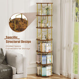 ALLSTAND 6 Tier Rotating Bookshelf, 360 ° Display Stackable Spinning Bookshelf Tower, Corner Bookshelf Tall Floor Standing Swivel Bookcase Narrow Storage Organizer for Bedroom, Living Room, Gold ALLSTAND