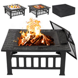 LEMY 32 Inch Outdoor Fire Pit Table, Wood Burning Firepit Stove with Lid for Camping&BBQ, Garden, Backyard LEMY