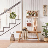 HOKYHOKY Farmhouse Solid Wood Entryway Bench – 43.4 Inches Rustic Long Bench, Dining Bench with Angled Legs, Hand-Finished Natural Grain, for Foyer, Hallway, Bedroom HOKYHOKY