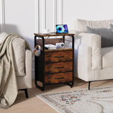 runjuly Tall Nightstand Set of 2 with Charging Station, Bed Side Tables Bedroom Set of 2, LED Night Stand Set 2, Bedside Table with Drawers, Night End Table with Storage for Bedroom, Dorm Rustic Brown runjuly