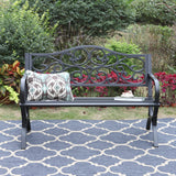 Sophia & William 50" Outdoor Garden Bench Patio Park Bench, Cast Iron Metal Frame Furniture with Floral Design Backrest for Porch Yard Lawn Deck, Black Sophia & William