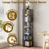 Espelism 6 Tier Rotating Bookshelf, 360° Spinning Narrow Bookcase Tower, Space Saving Floor Standing Wood Shelf & CD Organizer for Small Spaces, Bedroom, Living Room, Office (Black, 6-Tier) Espelism