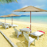 Yescom 9ft Tan Wooden Outdoor Patio Table Umbrella with Pulley Market Garden Yard Beach Deck Cafe Decor Sunshade Yescom