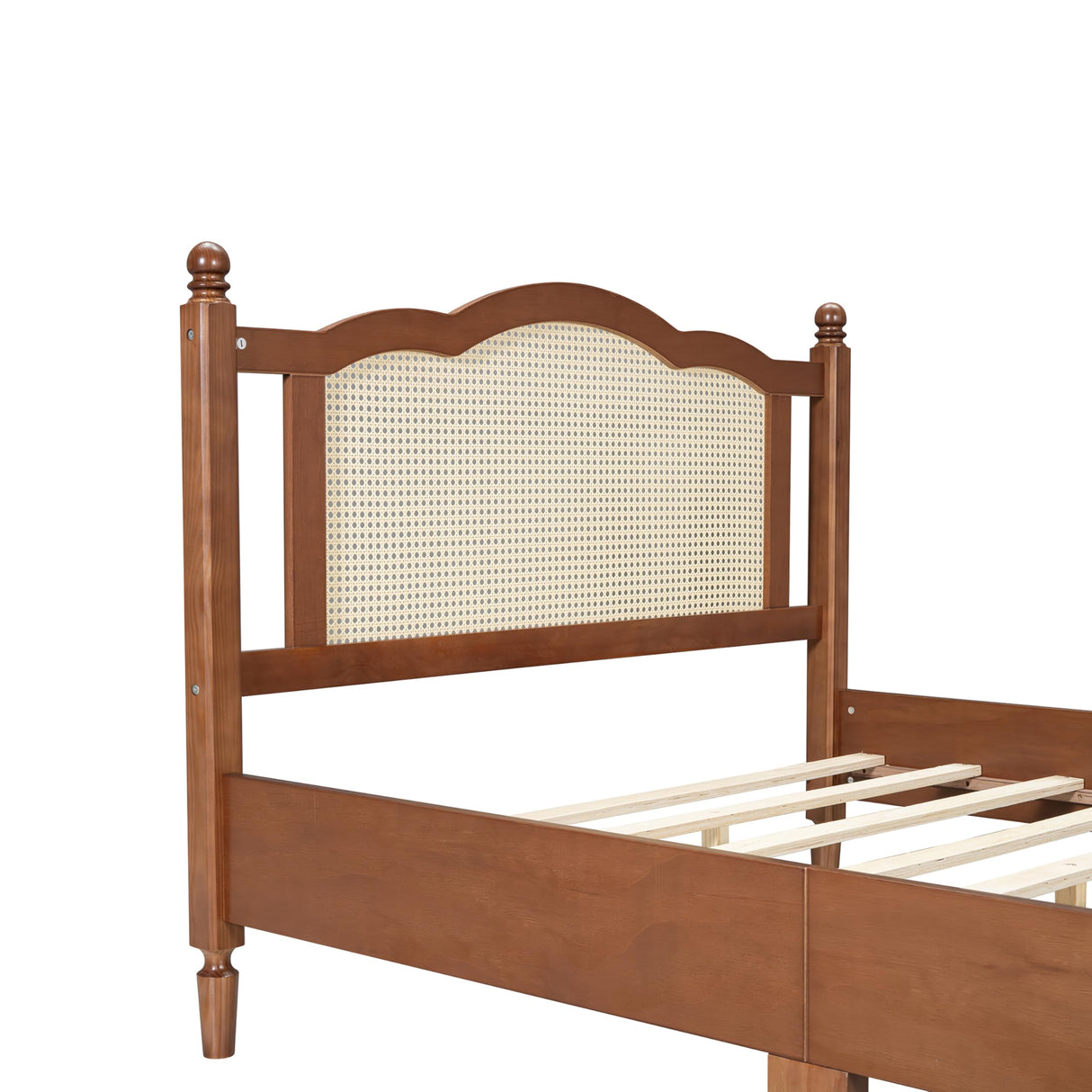 SOFTSEA Rattan Bed Frame Full Size, Full Size Rattan Platform Bed Frame, Wood Bed Frame for Bedroom, No Box Spring Needed, Walnut SOFTSEA