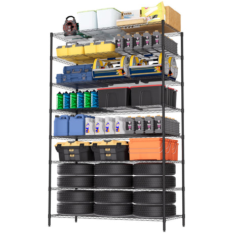 Finnhomy 4000LBS 8-Tier Wire Shelving Unit Adjustable Steel Wire Rack, 24x48x80.2 Inches 8 Shelves Metal Rack, Pantry Shelves for Storage, Metal Garage Shelving with 1" Pole, NSF Certified, Black Finnhomy