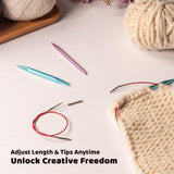 Ruidi Interchangeable Aluminum Circular Knitting Needles Set - 13 Pairs of 4 Inch (10cm) Needles with 4 Cables, Needle Holders & Leather Bag - Perfect for Smooth Knitting & Versatile Projects RUIDI