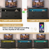 Boonatu Black Dresser for Bedroom with 4 Drawers, Black Dressers & Chests of Drawers Modern Wood Wide Storage Drawers Dressers Organizer with LED Lights for Closet, Hallway Boonatu