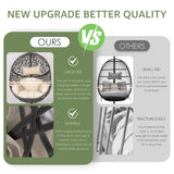 NICESOUL Oversized Patio Swing Egg Chair, Cozy Bird Cage Hanging Basket Chairs with Stand, Indoor Outdoor Large Rattan Swinging Chair, 450 lbs Sturdy Egg-Shape Padded Seat for Balcony Outside, Beige NICESOUL