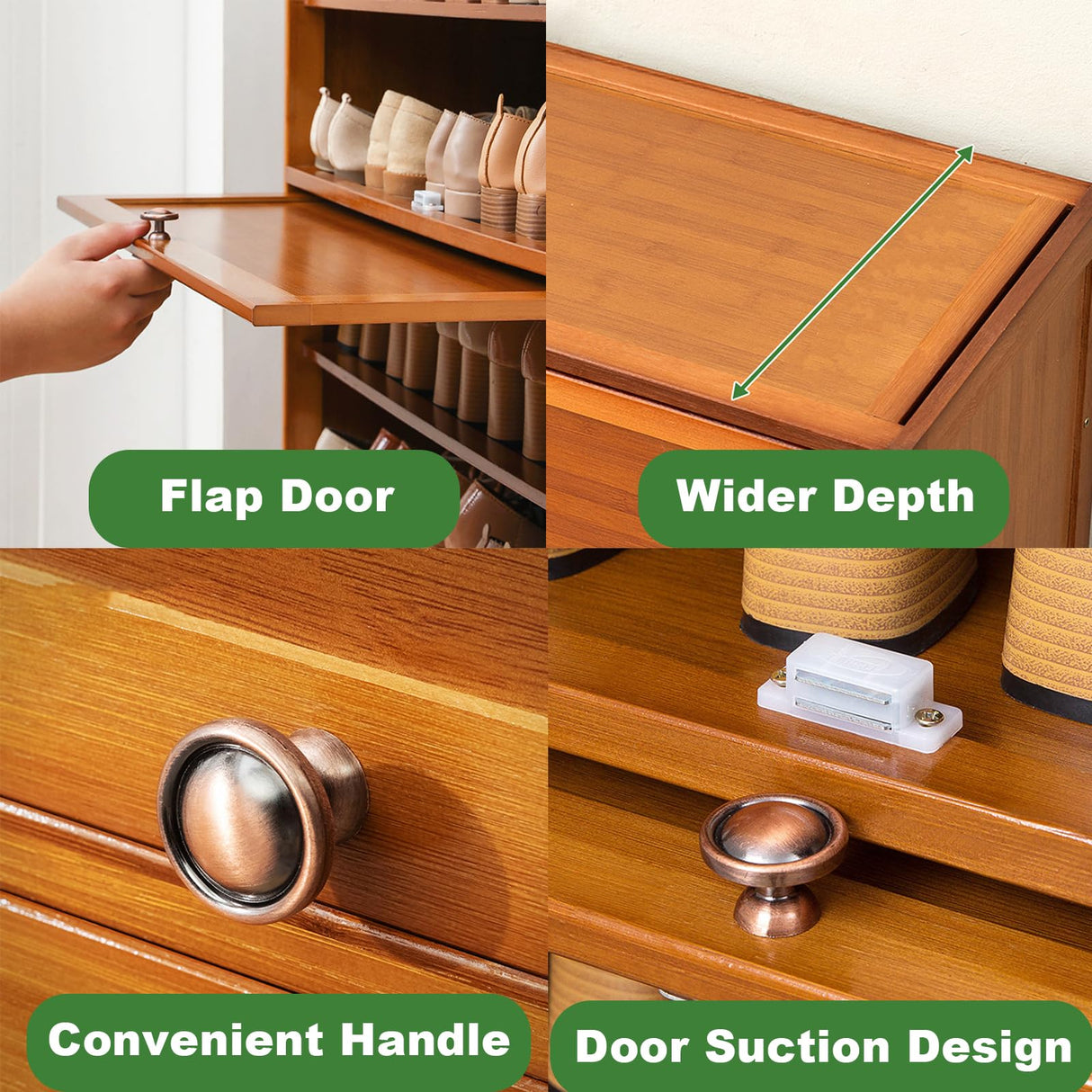 ILWorkTLs 4-Tier Bamboo Shoe Cabinet, Shoe Shelf Storage Organizer with Flip Door for Entryway, Hallway and Closet ILWorkTLs