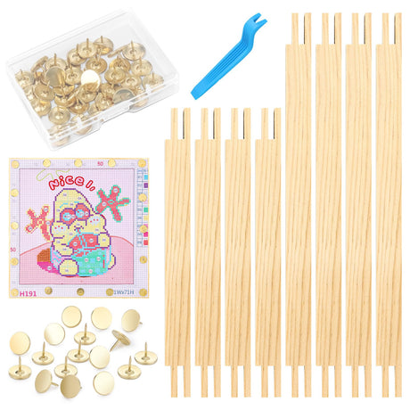 8 PCS Needlepoint Stretcher Bars 2 Sizes Stretcher Bars for Needlework Wooden Canvas Art Supplies with 40 Thumb Tacks for Needlepoint Embroidery Stitch Frame Set Bundle with Crafts Czlotyh