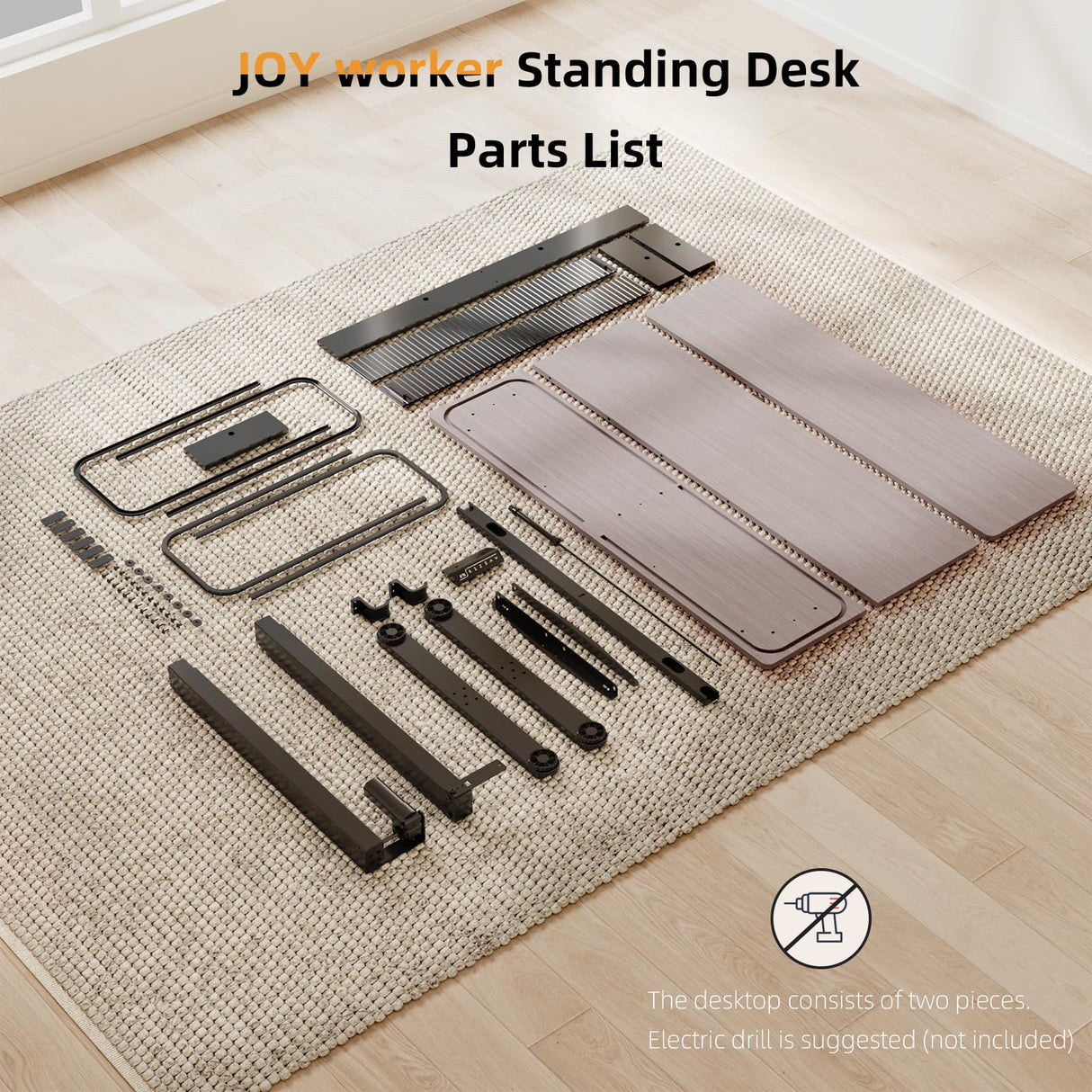 JOY worker Height Adjustable Electric Standing Desk with Storage Shelves, 55Inch Table with Built-in Monitor Stand, Sit Stand Desk with 2 Hooks for Home Office, Grey Desktop & Black Frame JOY worker