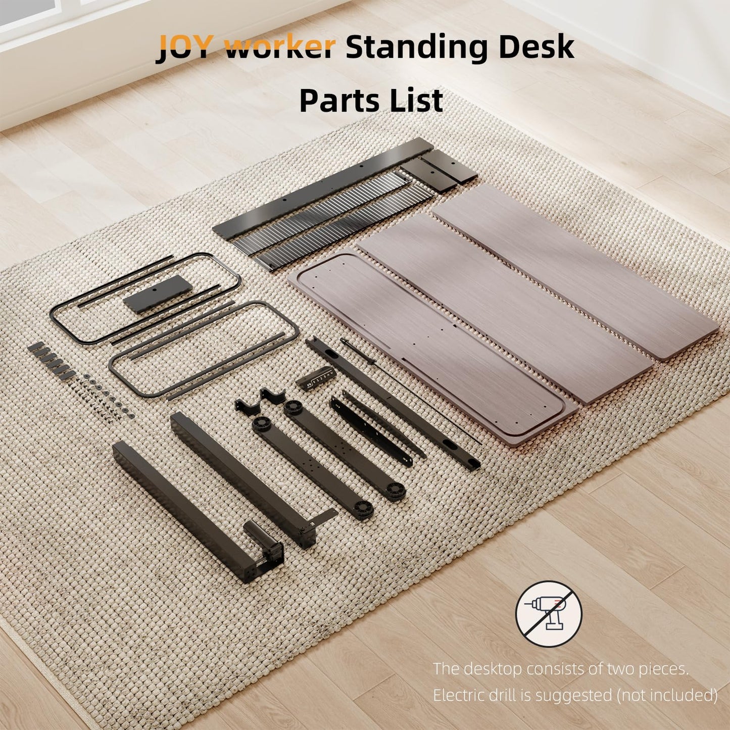 JOY worker Height Adjustable Electric Standing Desk with Storage Shelves, 55Inch Table with Built-in Monitor Stand, Sit Stand Desk with 2 Hooks for Home Office, Grey Desktop & Black Frame - WoodArtSupply