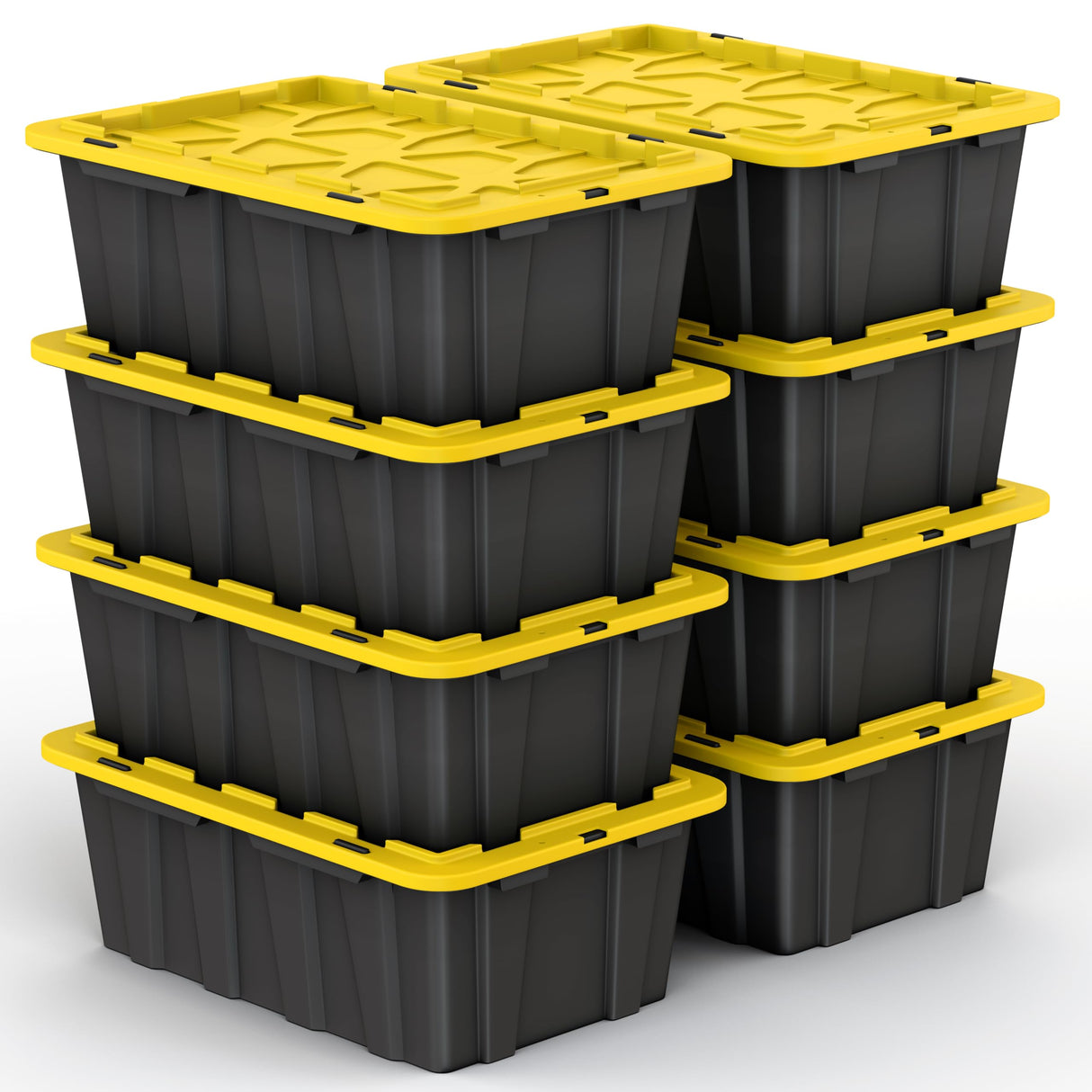 Lifetime Home 8 PACK of Medium 12 Gallon Plastic Storage Bin Tote Organizing Container with Ultra Durable Secure Latching Lids, Stackable, Extra Strength Clear with Built in Handle - Black and Yellow Lifetime Home
