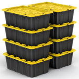 Lifetime Home 8 PACK of Medium 12 Gallon Plastic Storage Bin Tote Organizing Container with Ultra Durable Secure Latching Lids, Stackable, Extra Strength Clear with Built in Handle - Black and Yellow Lifetime Home